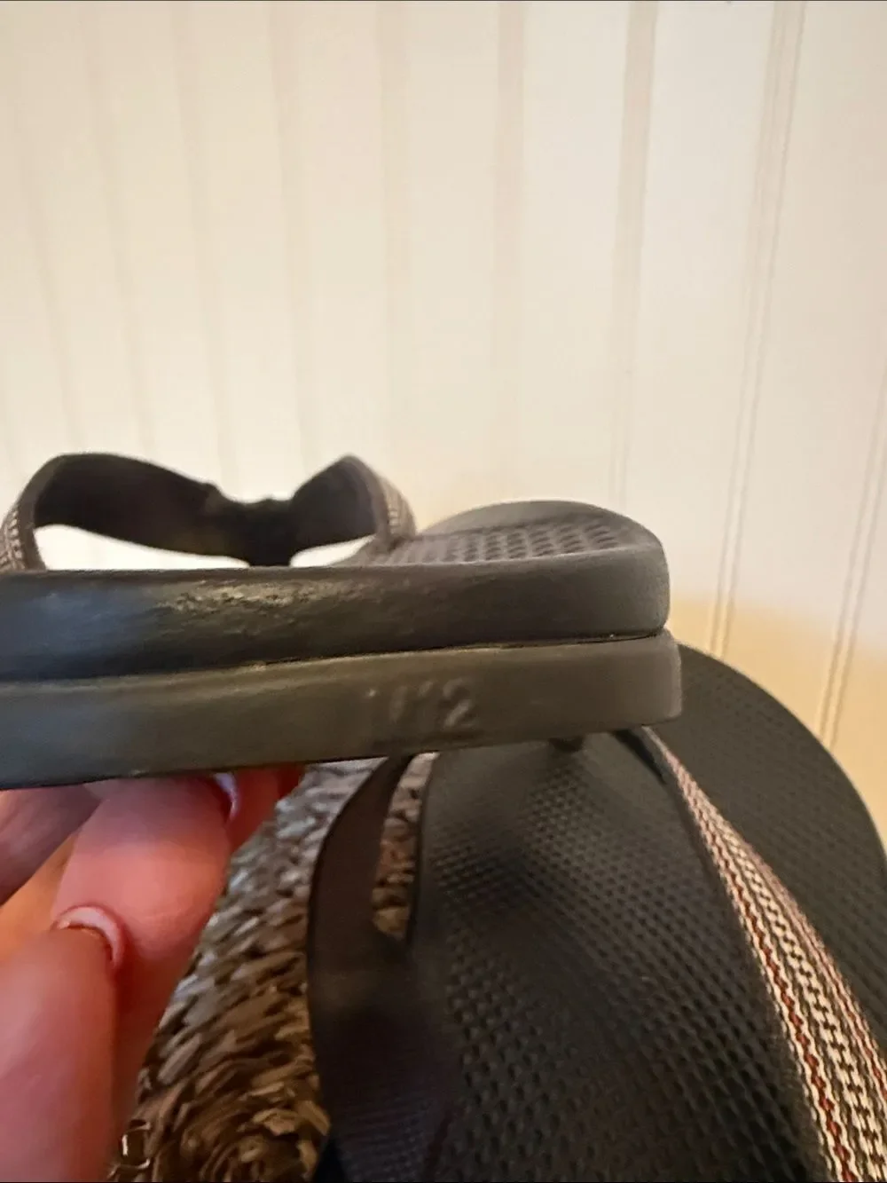 Chaco Men’s  Black Sandal Flip-Flops with Striped Webbing